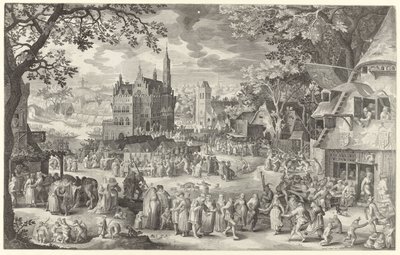 Landmandsmesse foran landsbyens plads The Boer cermis (titel på objekt) af Boëtius Adamsz. Bolswert