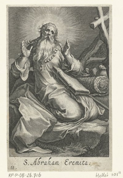 Den hellige Abraham af Edessa som eneboer S. Abraham Eremita (titel på objekt) Eremitter (serietitel) Sacra eremvs ascetarvm (serietitel) af Boëtius Adamsz. Bolswert