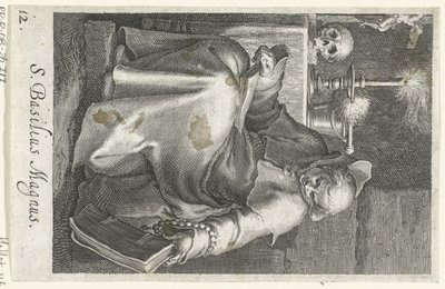 Sankt Basil den Store som eremit S. Basilius Magnus (titel på objekt) Eremitter (serietitel) Sacra eremvs ascetarvm (serietitel) af Boëtius Adamsz. Bolswert