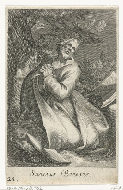 Saint Bonosus som Eremit Sanctus Bonosus (titel på objekt) Eremitter (serietitel) Sacra eremvs ascetarvm (serietitel) af Boëtius Adamsz. Bolswert