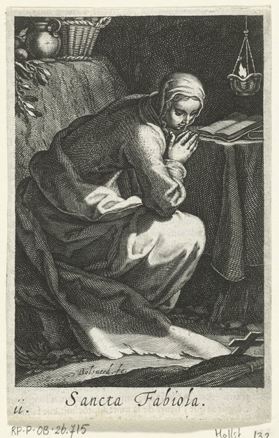 Sankt Fabiola af Rom som eremitinde Sancta Fabiola (titel på objekt) Eremitinder (serietitel) Sacra Eremus Ascetriarum (serietitel) af Boëtius Adamsz. Bolswert