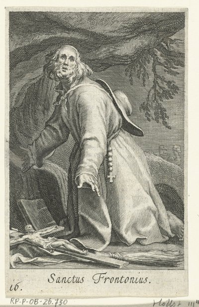 Hellige Frontonius af Egypten som Eremit Sanctus Frontonius (titel på objekt) Eremitter (serietitel) Sacra eremvs ascetarvm (serietitel) af Boëtius Adamsz. Bolswert