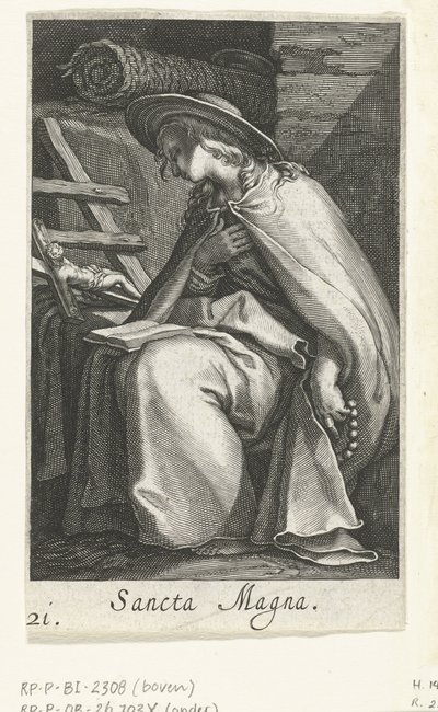 Saint Magna som eremitinde Sancta Magna (titel på objekt) Eremitinder (serietitel) Sacra Eremus Ascetriarum (serietitel) af Boëtius Adamsz. Bolswert