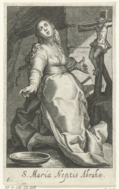 Heilige Maria als kluizenares Saint Mary Nephew of Abraham (titel på objekt) Kluizenaressen (serietitel) The Sacred Desert of Ascetics (serietitel) af Boëtius Adamsz. Bolswert