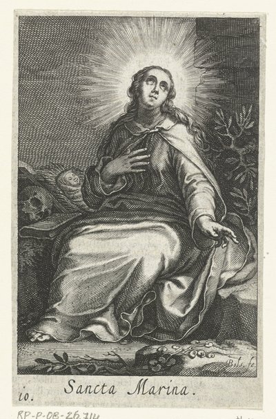 Saint Marina of Alexandria som eremitinde Sancta Marina (titel på objekt) Eremitinder (serietitel) Sacra Eremus Ascetriarum (serietitel) af Boëtius Adamsz. Bolswert