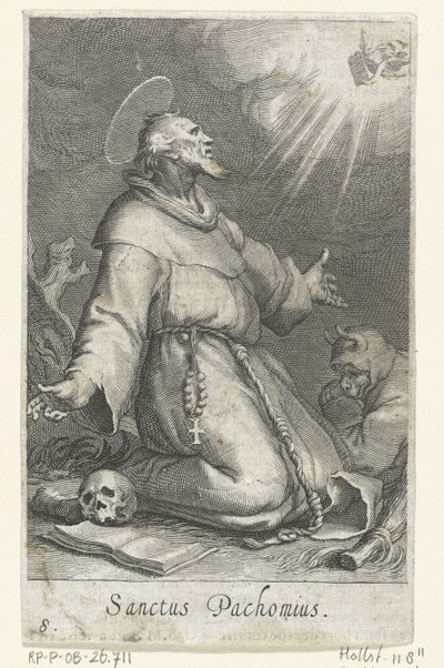 Sankt Pachomius den Ældre som eneboer Eremitter (serietitel) Sacra eremvs ascetarvm (serietitel) af Boëtius Adamsz. Bolswert