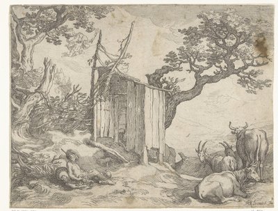 Landskab med Argus nær Io som en ko og Merkur på himlen Countryside Faces (serietitel) af Boëtius Adamsz. Bolswert