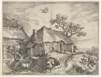 Landskab med gård og røveri af Ganymedes Landskabet ansigter af Boëtius Adamsz. Bolswert