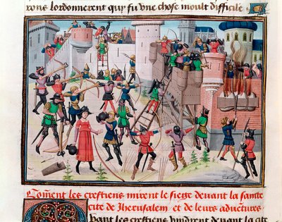 Ms 5089-90 De kristnes belejring af Jerusalem under et af korstogene, fra Chroniques des empereurs af David Aubert, 1462 af Brabant School