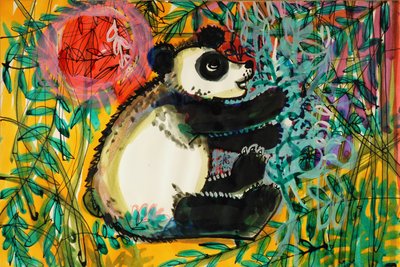Panda (akrylplakatfarve og farvet blæk) af Brenda Brin Booker