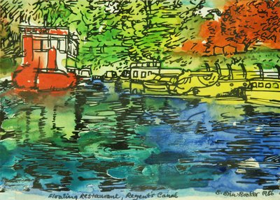 The Floating Restaurant (akvarel på papir) af Brenda Brin Booker