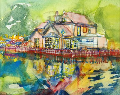 Waterside Tavern (wc på papir) af Brenda Brin Booker