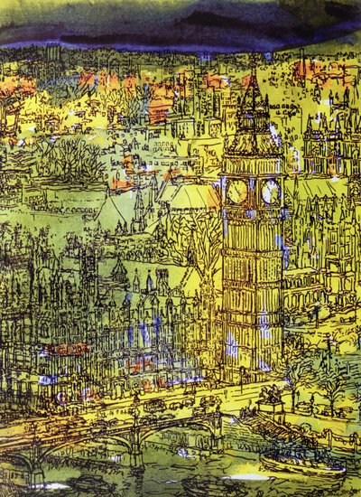 Westminster (wc og mixed media på papir) af Brenda Brin Booker
