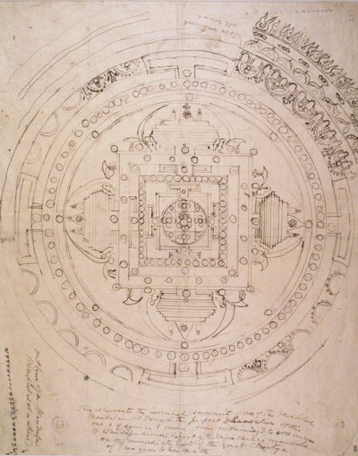 Omrids af en mandala (pen og blæk på papir) af Brian Houghton Hodgson