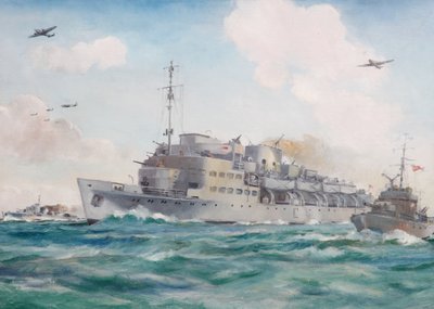 HMS Prins Albert på vej til Dieppe med Commando nr. 4, 19. august 1942 af Brian Joseph Mullen