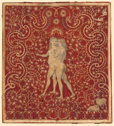 Adam og Eva i haven med et par får og et par duer af British 18th Century
