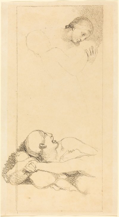 Skræmt mand ser op; Kvinde og børn af British 18th Century after John Flaxman