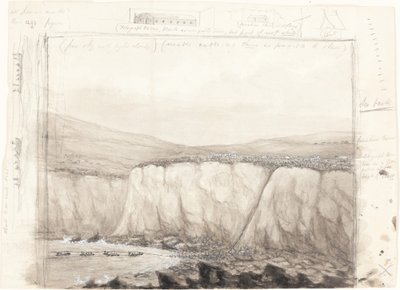 Skitse af både nær en klippe af British 19th Century