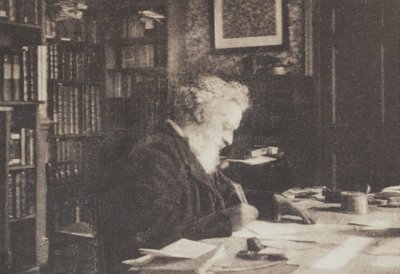 Bogsamleren William Morris i sit bibliotek i Kelmscott House, Hammersmith af British Photographer