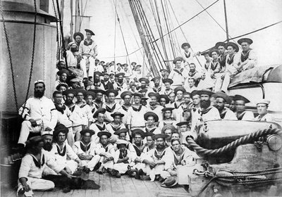 Selskab om bord på HMS Eclipse, ca. 1888 af British Photographer