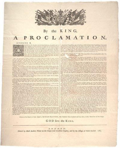 En proklamation, 1763 af British School