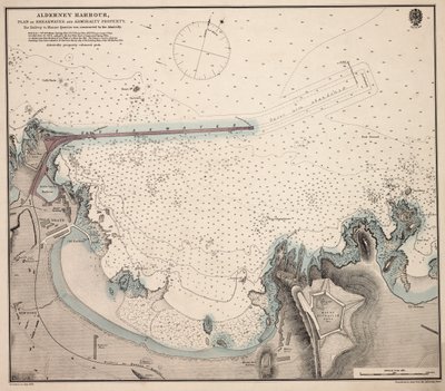 Alderney Harbour, plan over bølgebryder og admiralitetets ejendom af British School