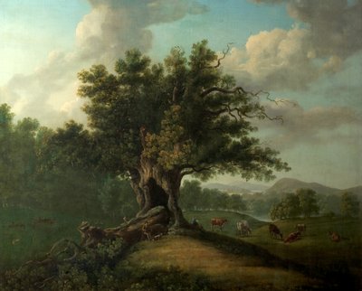 En eg i Moccas Park, Herefordshire (olie på lærred) af British School
