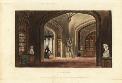 Design til et bibliotek i gotisk stil, Regency Era af British School