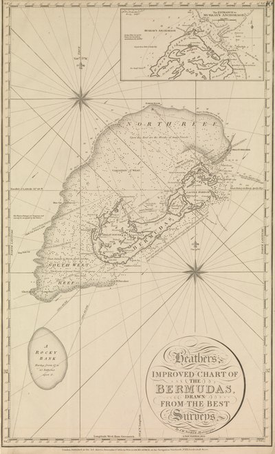 Heathers forbedrede kort over Bermuda" med et indstik af "indsejlingen til Murrays ankerplads af British School
