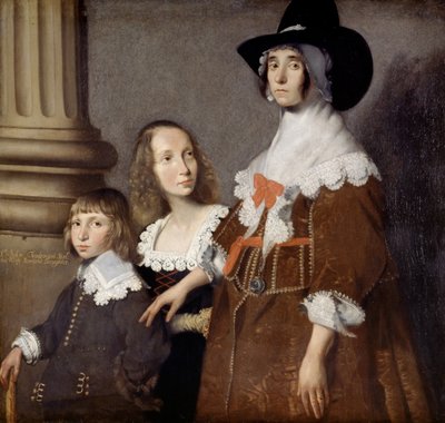 Hester Tradescant og hendes stedbørn, John og Frances, ca. 1644 af British School