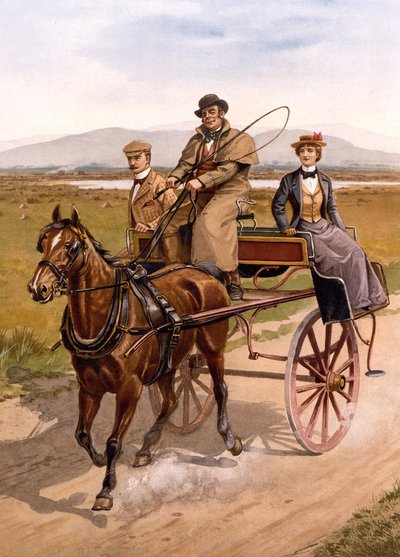 Irsk Jaunting Car, ca. 1895 (farve litho) af British School