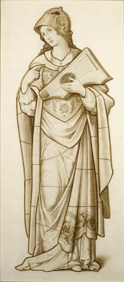 Muse of Lyric Poetry - tegneserie for farvet glas, ca. 1890 (akvarel på papir) af British School