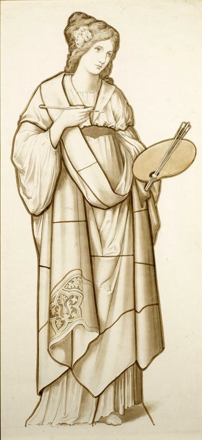 Muse of Painting - Tegneserie for farvet glas, ca. 1890 (akvarel på papir) af British School