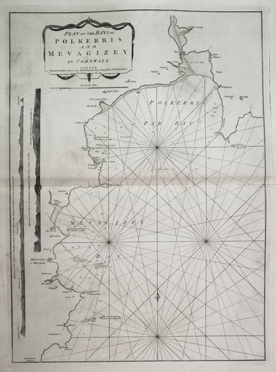 Plan over bugterne Polkerris og Mevagizey i Cornwall af British School