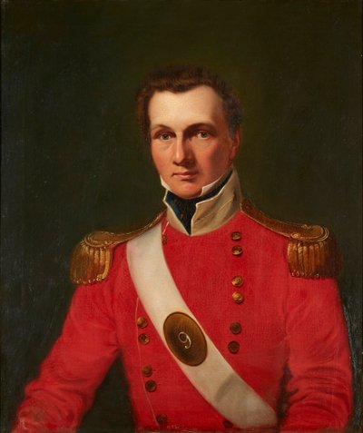 Portræt af en gentleman i en rød militærjakke (olie på lærred) af British School