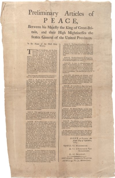 Foreløbige artikler om fred mellem...Storbritannien og...De Forenede Provinser, 2. september 1783 af British School