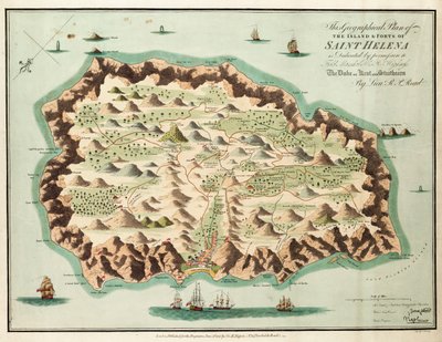 Denne geografiske plan over øen Sankt Helena er med tilladelse dedikeret til feltmarskal Hans Kongelige Højhed Hertugen af Kent og Strathearn. af British School