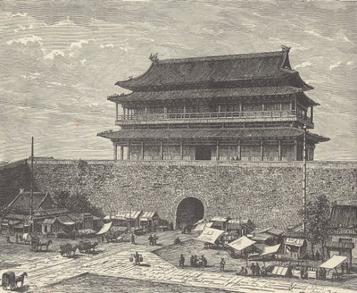 Tsien Men gate, indgang til Den Forbudte By, Beijing (Peking), Kina (gravering) af British School