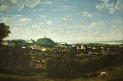 Udsigt over Henbury Village, ca. 1720 (olie på lærred) af British School