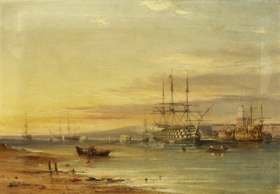Udsigt over Portsmouth Harbour, der viser H.M.S. 