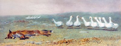 Et spil med ræv og gæs, 1868 af Briton Riviere