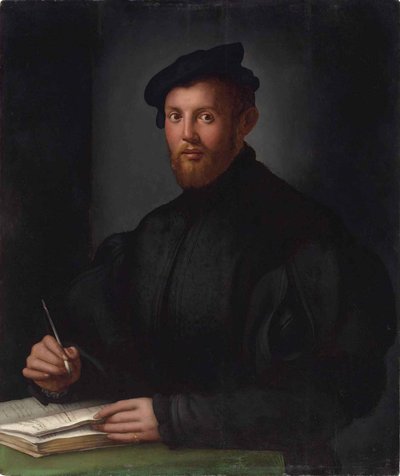 Portræt af en ung mand i sort med en bog af Bronzino