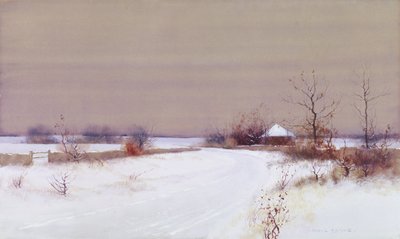 Snow Scene in Country, ca. 1890 (wc & gouache på papir) af Bruce Crane