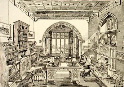 Indvendig udsigt af et bibliotek af Bruce James Talbert