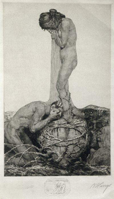 Grief, 1916 (Remarque proof radering på papir) af Bruno Heroux