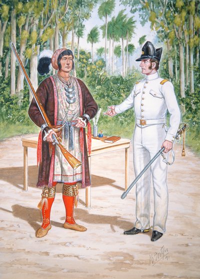 Osceola, høvding for Seminole-folket ved en traktat med en officer fra 2nd Regiment of US Dragoons i Florida af Bryan Fosten