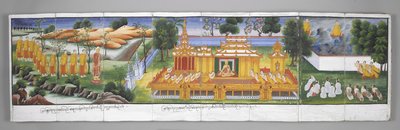 Eller. 13534, f.30 Paladsscene, Scener fra Buddhas liv (pergament) af Burmese School