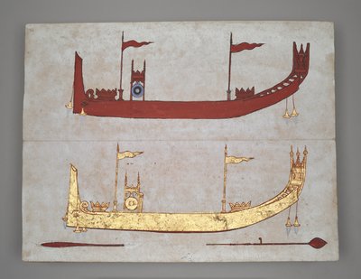Eller 14005 Royal Barges and Boats (blæk, farve og guld på papir) af Burmese School