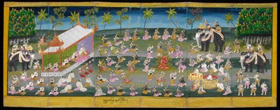 Parabaik-billede, der viser kongelig festival på vandet, eller 16761, f. 28r (papirfoldebog) af Burmese School