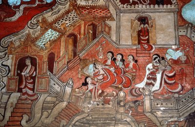 Scener fra en Bodhisattvas liv, 1776 (vægmaleri) af Burmese School